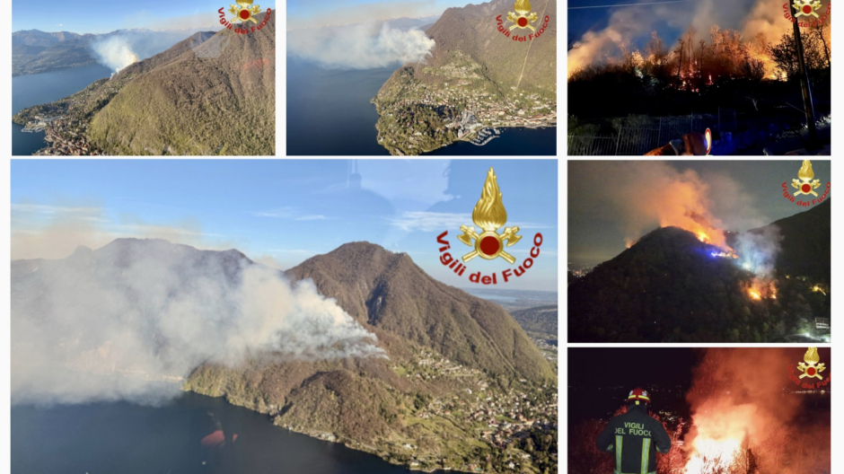 Incendio nei boschi di Laveno, notte critica: Pasqua con canadair ed elicotteri 